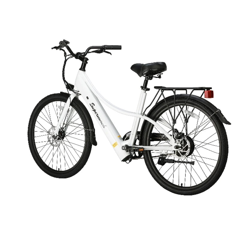 Supermach 26-in E-bike with Full Suspension, 500W Motor, Double Clip Brake, Step Through,
