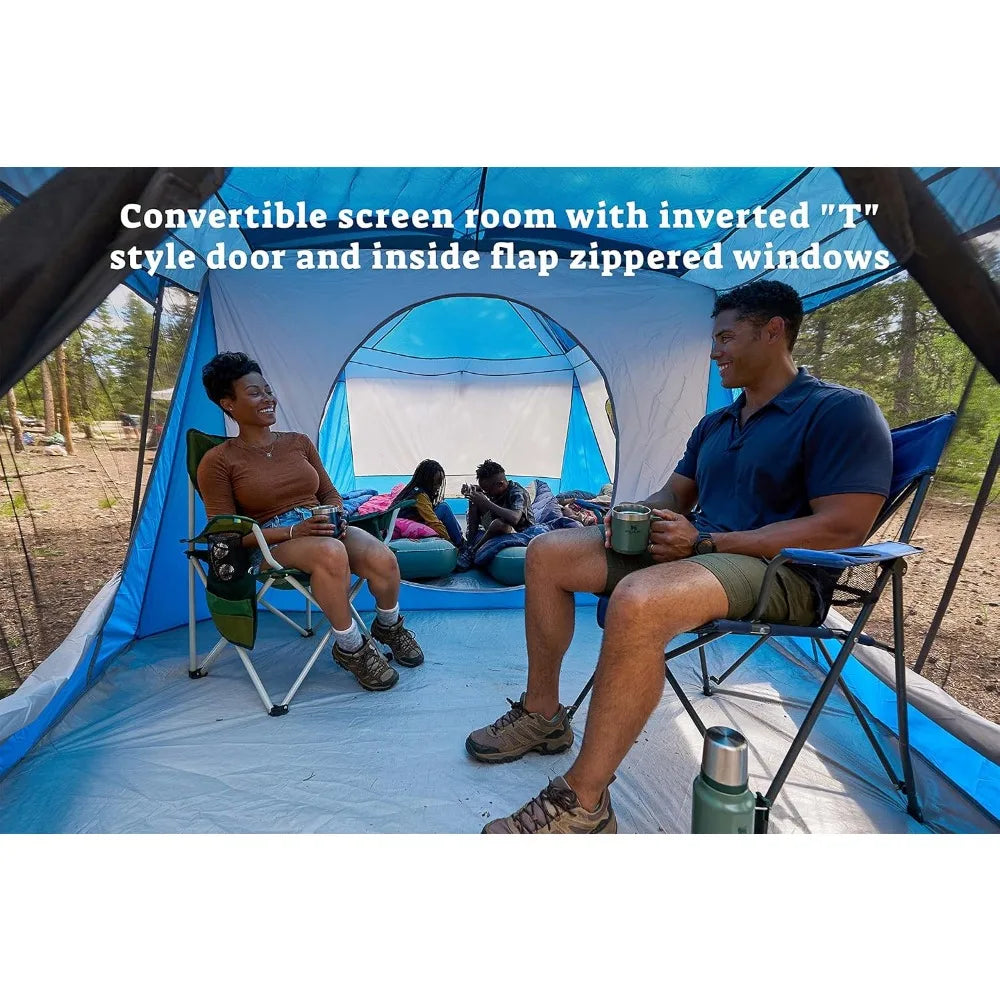 Klondike 8 Person Water Resistant Tent with Convertible Screen Room for Family Camping