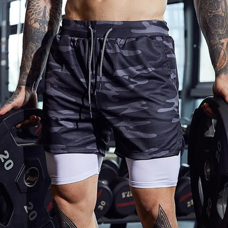 Men Sport Shorts Sportswear Double-deck Running Shorts 2 In 1 Beach Bottoms Summer Gym Fitness Training Jogging Short Pants Men