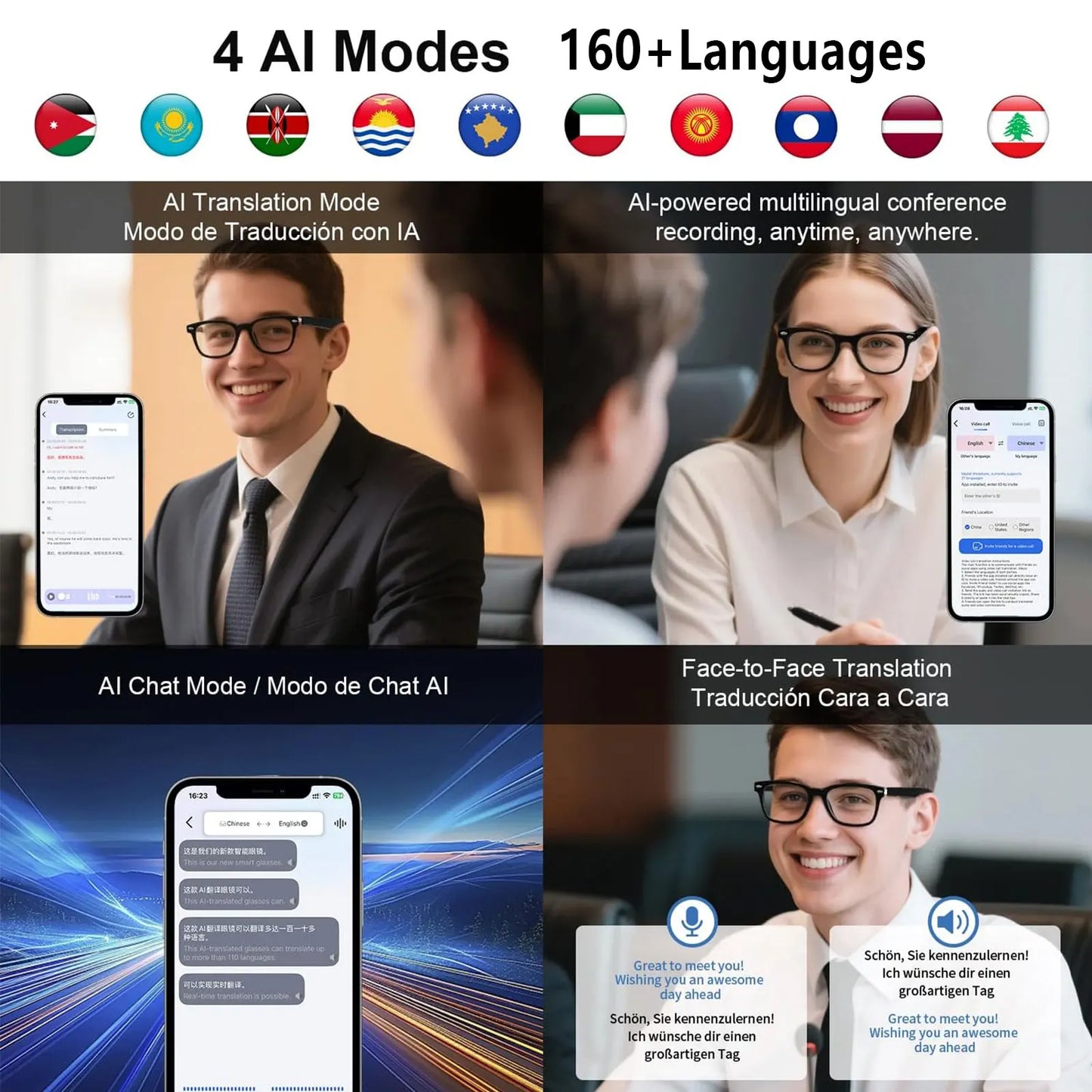 Giinova Smart AI Translation Glasses With Anti Blue Light Lenses Real Time Translation 164 Languages Bluetooth