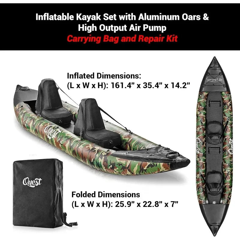 Two Person Kayak Durable PVC Fishing Kayak With Aluminum Paddles High Output Pump And Repair Kit Bag Included