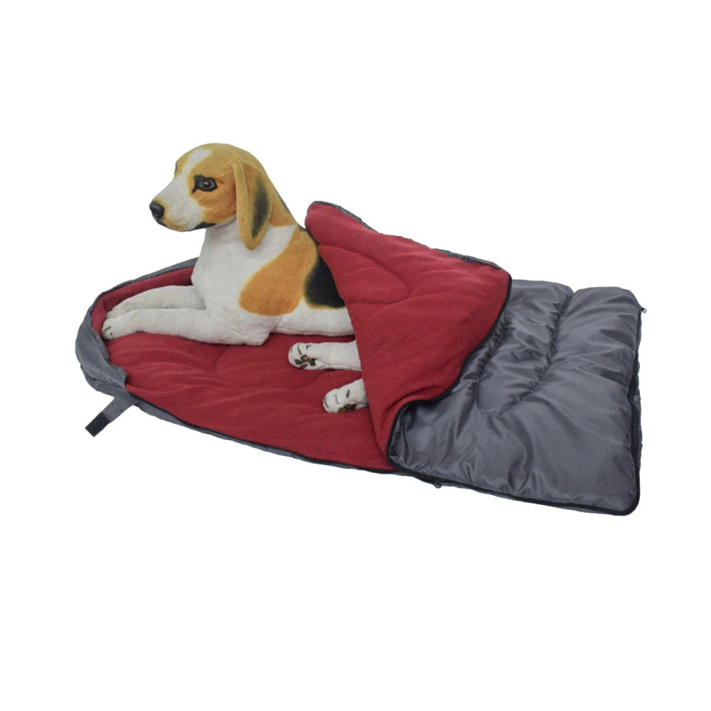 Fleece Camping Dog Bed Winter Warm Sleeping Bag for Dogs Waterproof Pet Bed Cushion Washable Zipper for Outdoor Camp Hiking