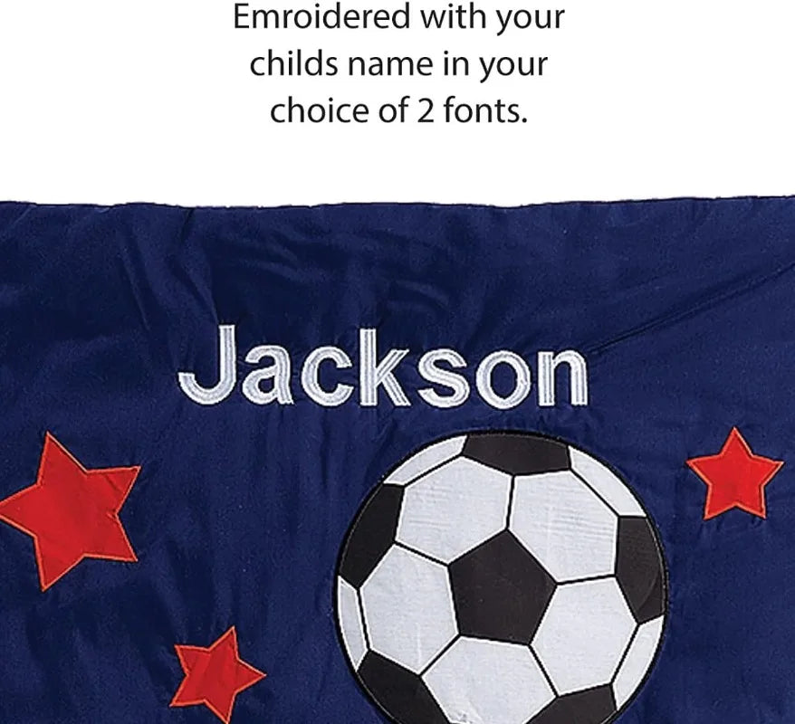 Lillian Vernon Kids Sports Print Personalized Lightweight Indoor Sleeping Bag with Detachable Pillow,