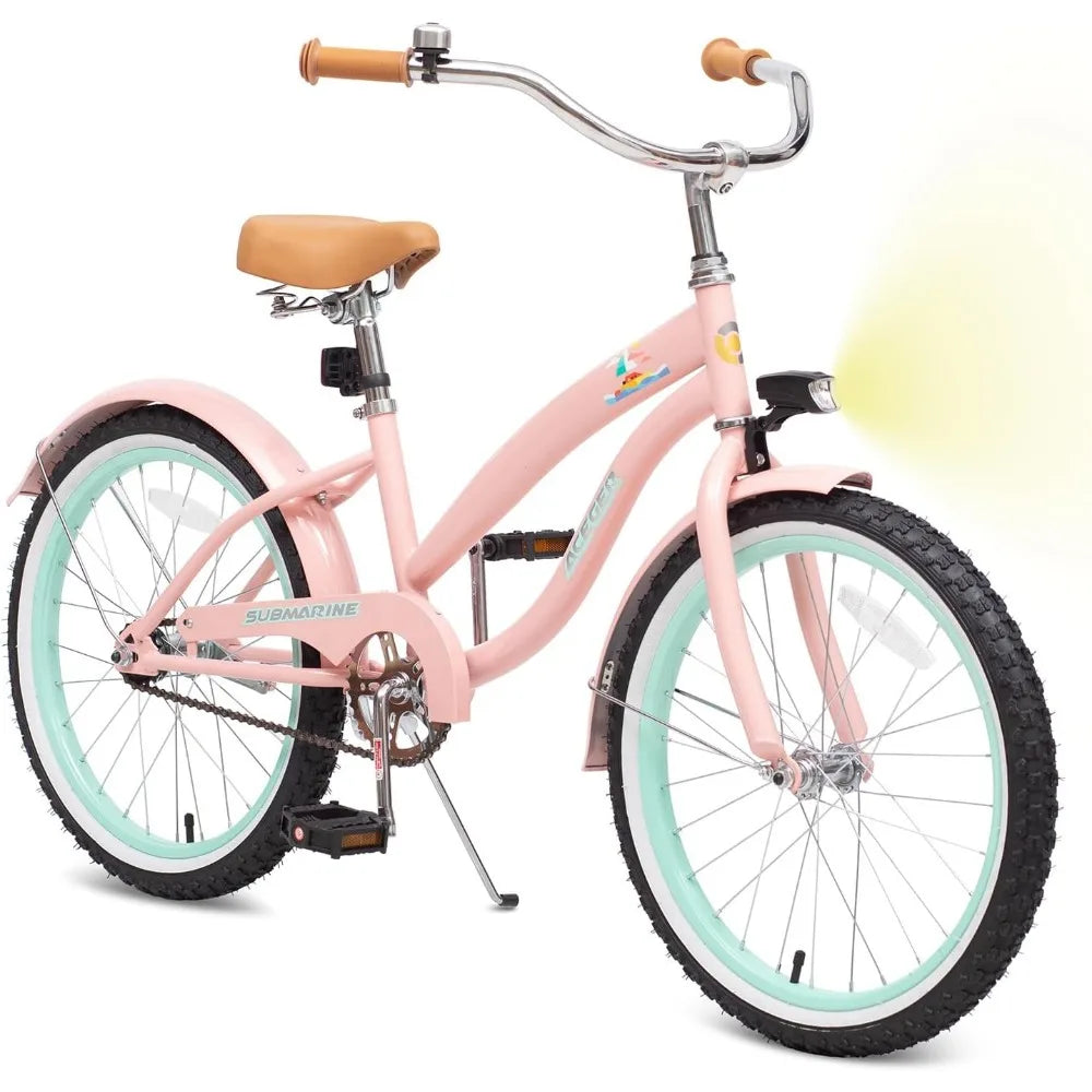 Children's Beach Cruiser Bicycle, Suitable for Ages 5-13, Available in 16, 18, 20, 24 Inch Sizes with Single Speed and Coaster B