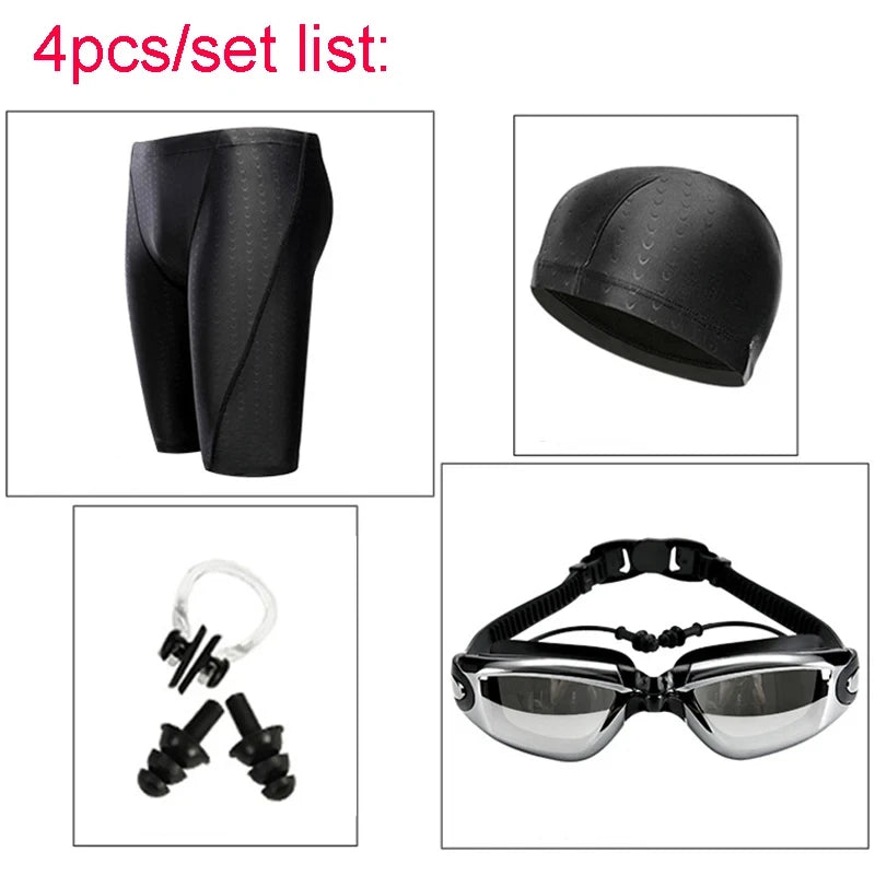 Men Waterproof Swim Shorts With Goggles Ear Plugs Cap Case