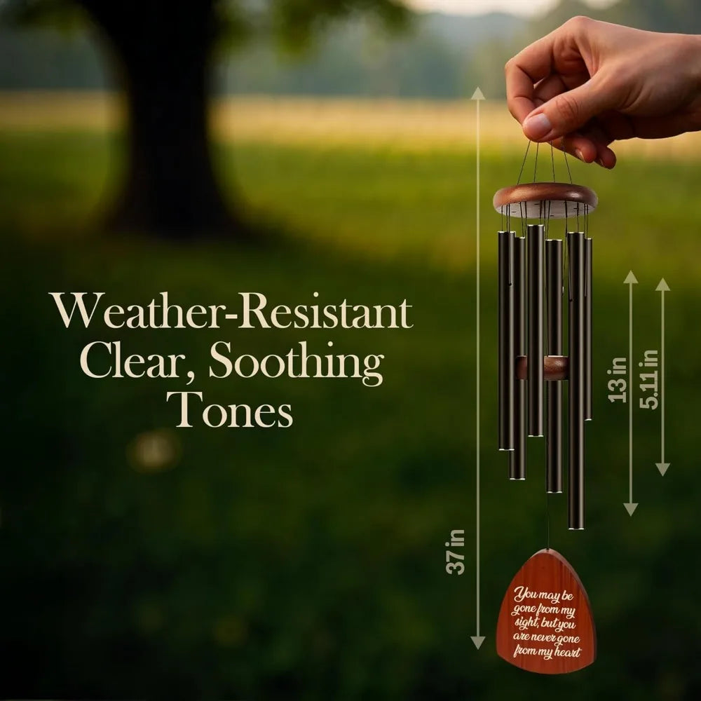 custom engraved wooden wind chimes for memorial, deep tone outdoor tribute