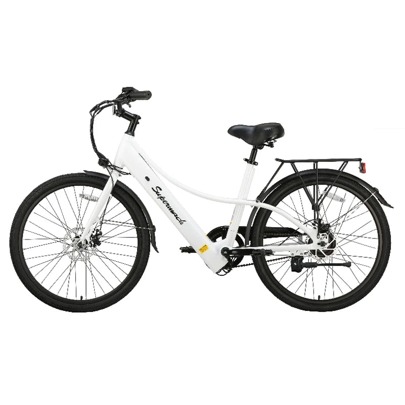 Supermach 26-in E-bike with Full Suspension, 500W Motor, Double Clip Brake, Step Through,