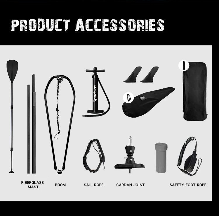 Spatium Inflatable SUP Sailing Surfboard Handheld Sailboard Set Kite Surfboard Paddle Water Skiing Board