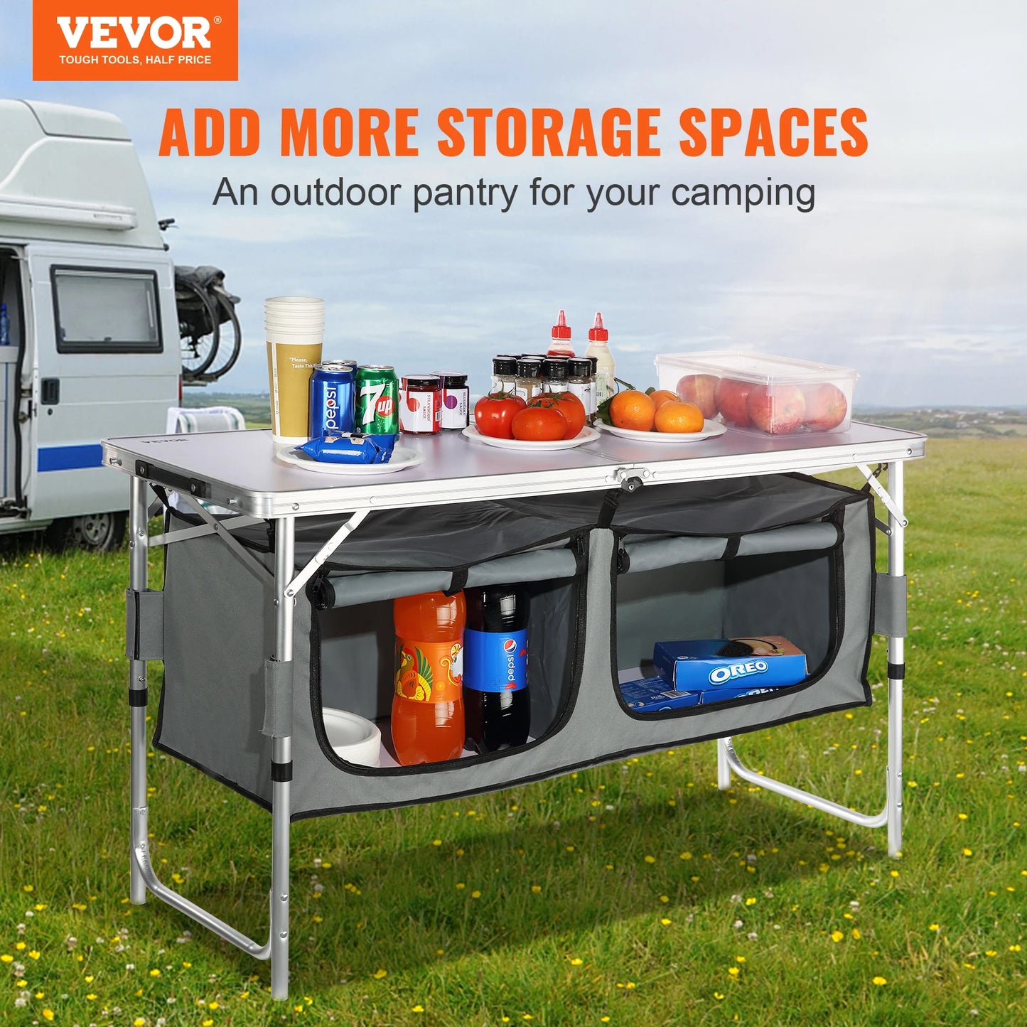 VEVOR Camping Kitchen Table Quick Set Up Folding MDF Table