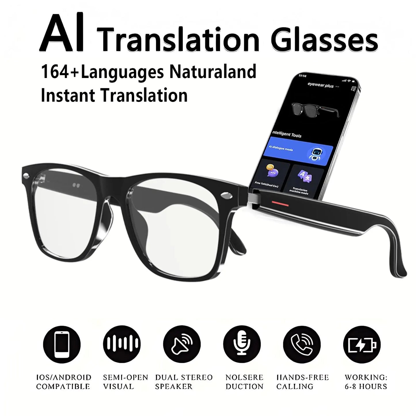 Giinova Smart AI Translation Glasses With Anti Blue Light Lenses Real Time Translation 164 Languages Bluetooth