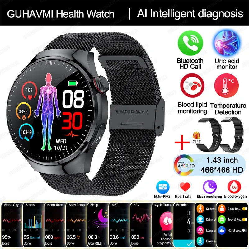 Smartwatch With Blood Oxygen ECG PPG Temperature Bluetooth