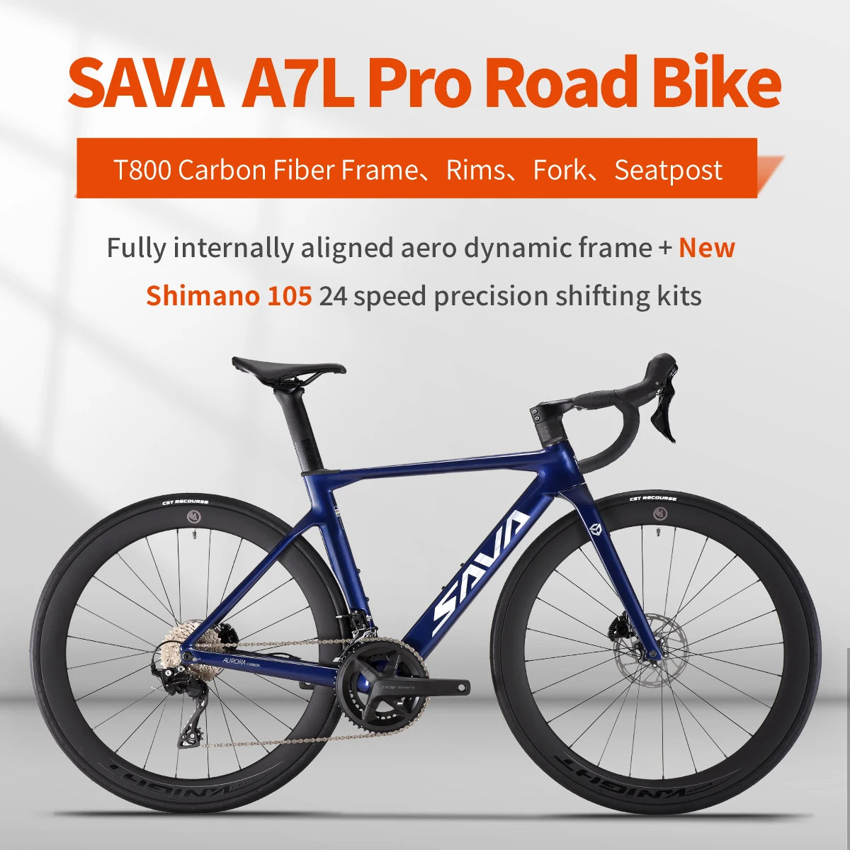 SAVA A7L Pro Carbon Fiber Road Bike, 700C Adult Racing Model, Equipped with Shimano 105 R7120 Groupset, 24-Speed Hydraulic Brake