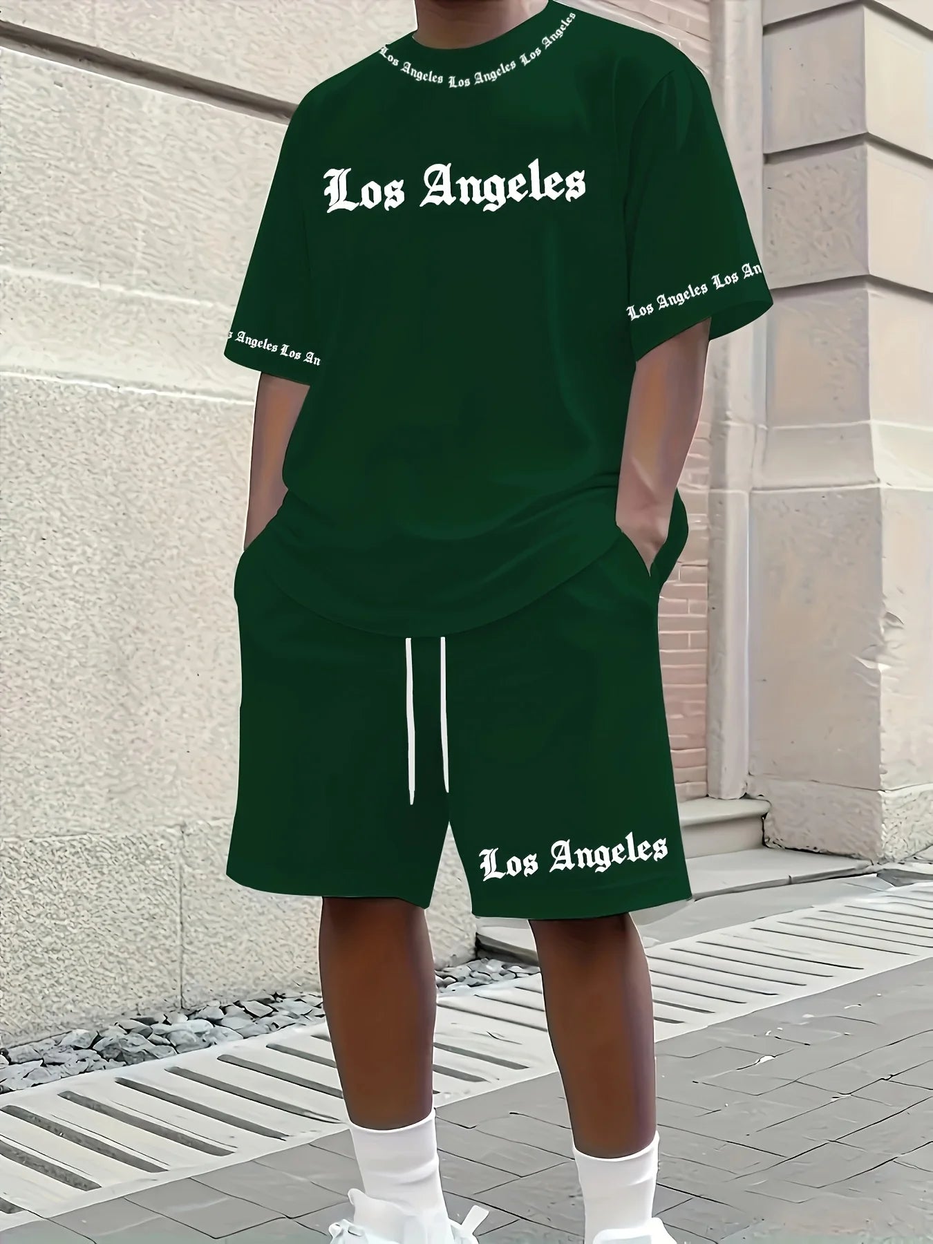 CN Anhui Summer Mens Los Angeles Printed Short Set Casual