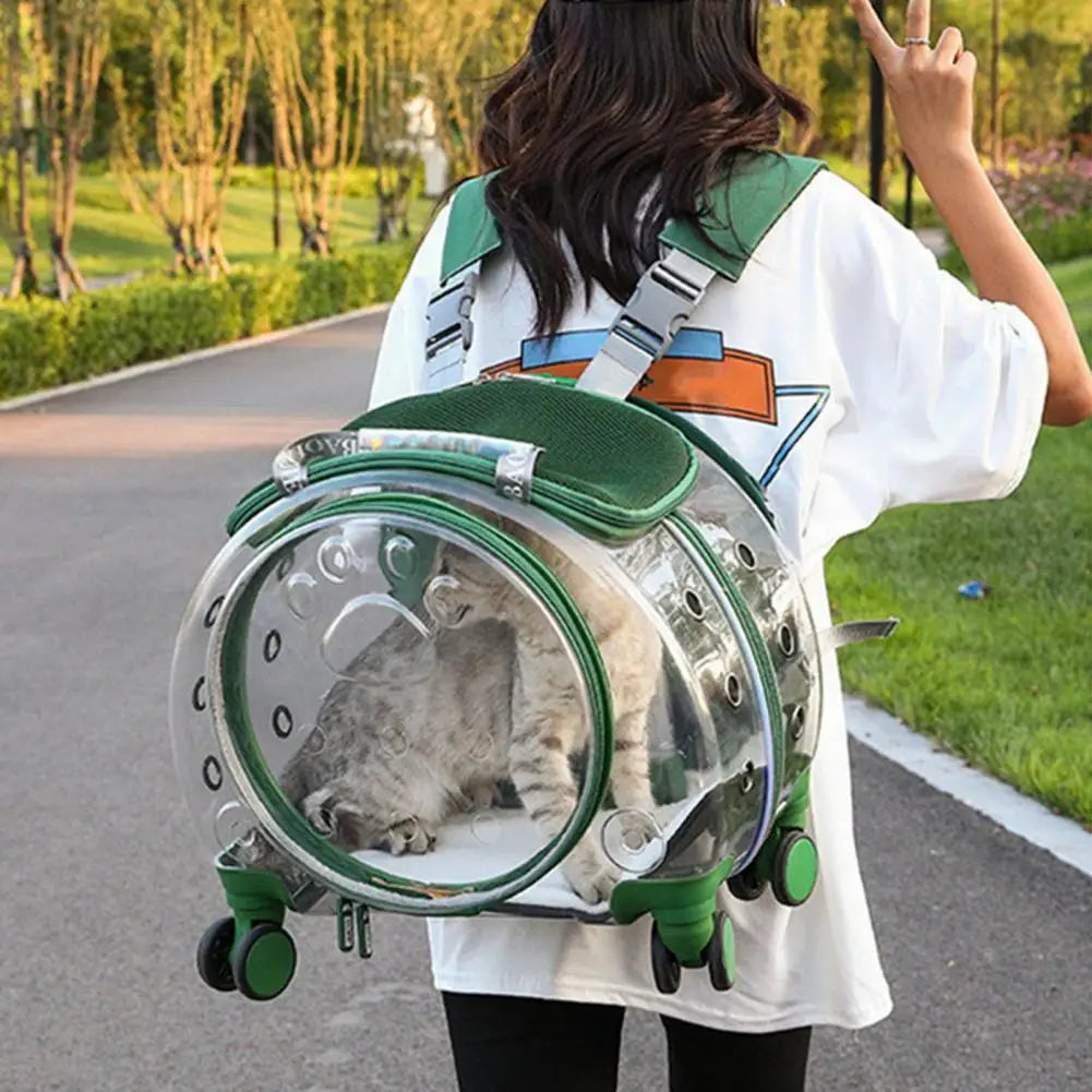 Pet Trolley Case Clear Ventilation Holes Silent Wheels Convenient Portable Cats Dogs Backpack for Travel