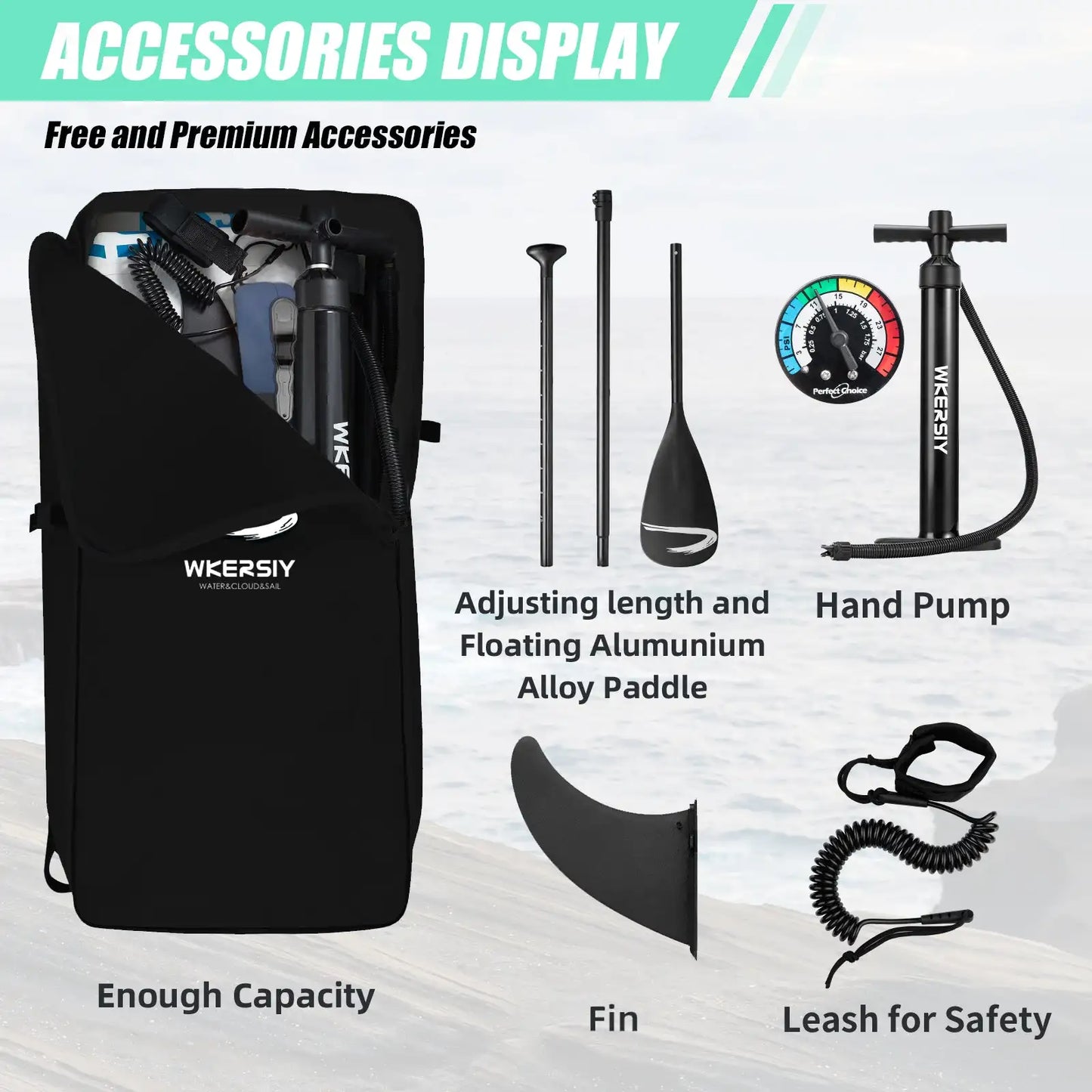 WKERSIY paddle board surfboard stand 11ft Grey Inflatable SUP Board All-Water Performance Series Neutral-Tone Versatility Pro-G