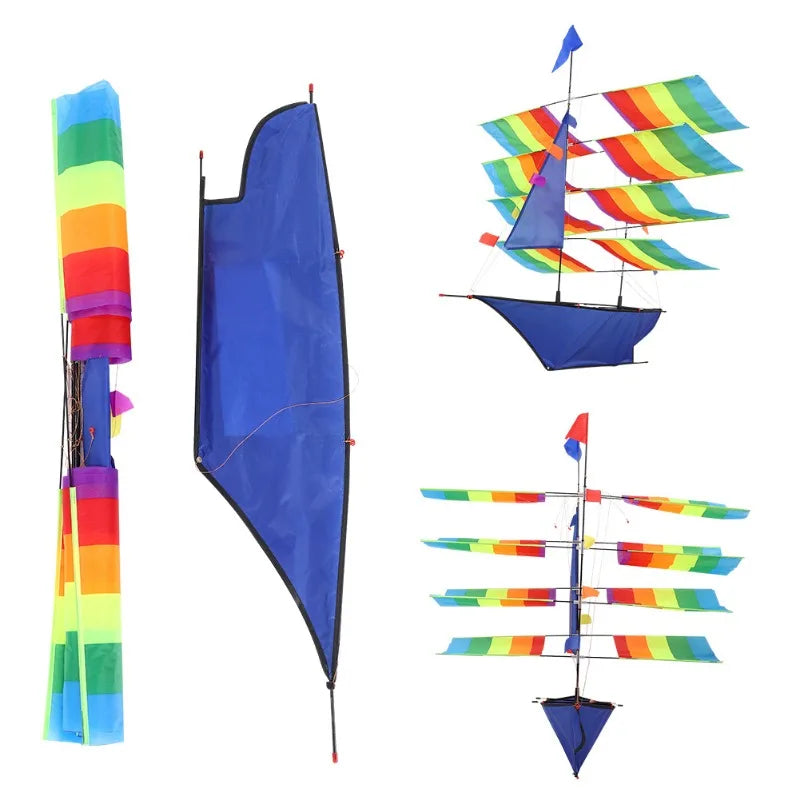 3D Huge Rainbow Sailboat Flying Kite Outdoor Sports Children Kids Game Activity