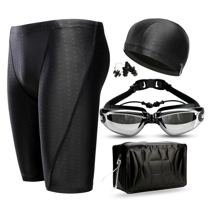 Men Waterproof Swim Shorts With Goggles Ear Plugs Cap Case