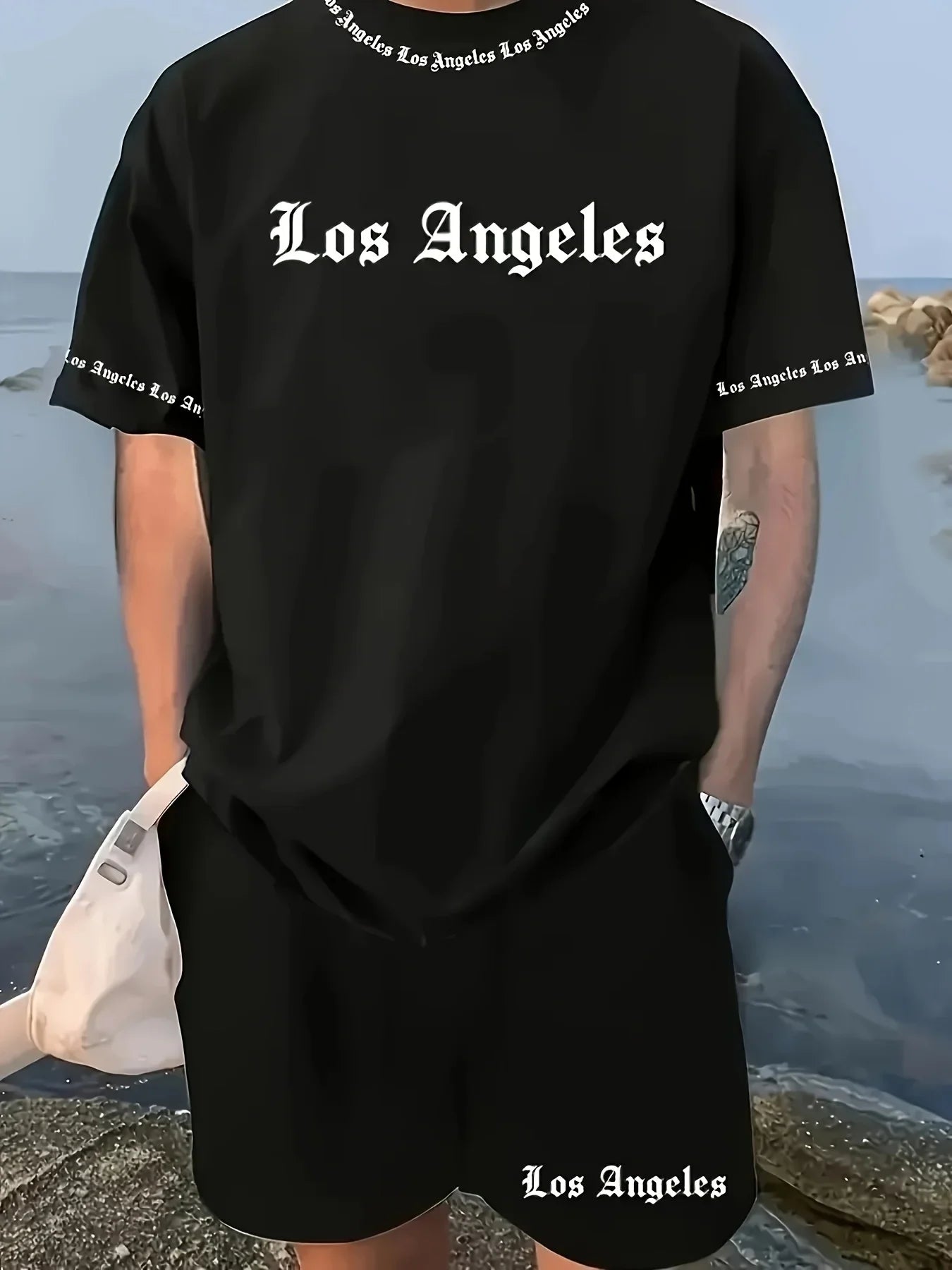 CN Anhui Summer Mens Los Angeles Printed Short Set Casual