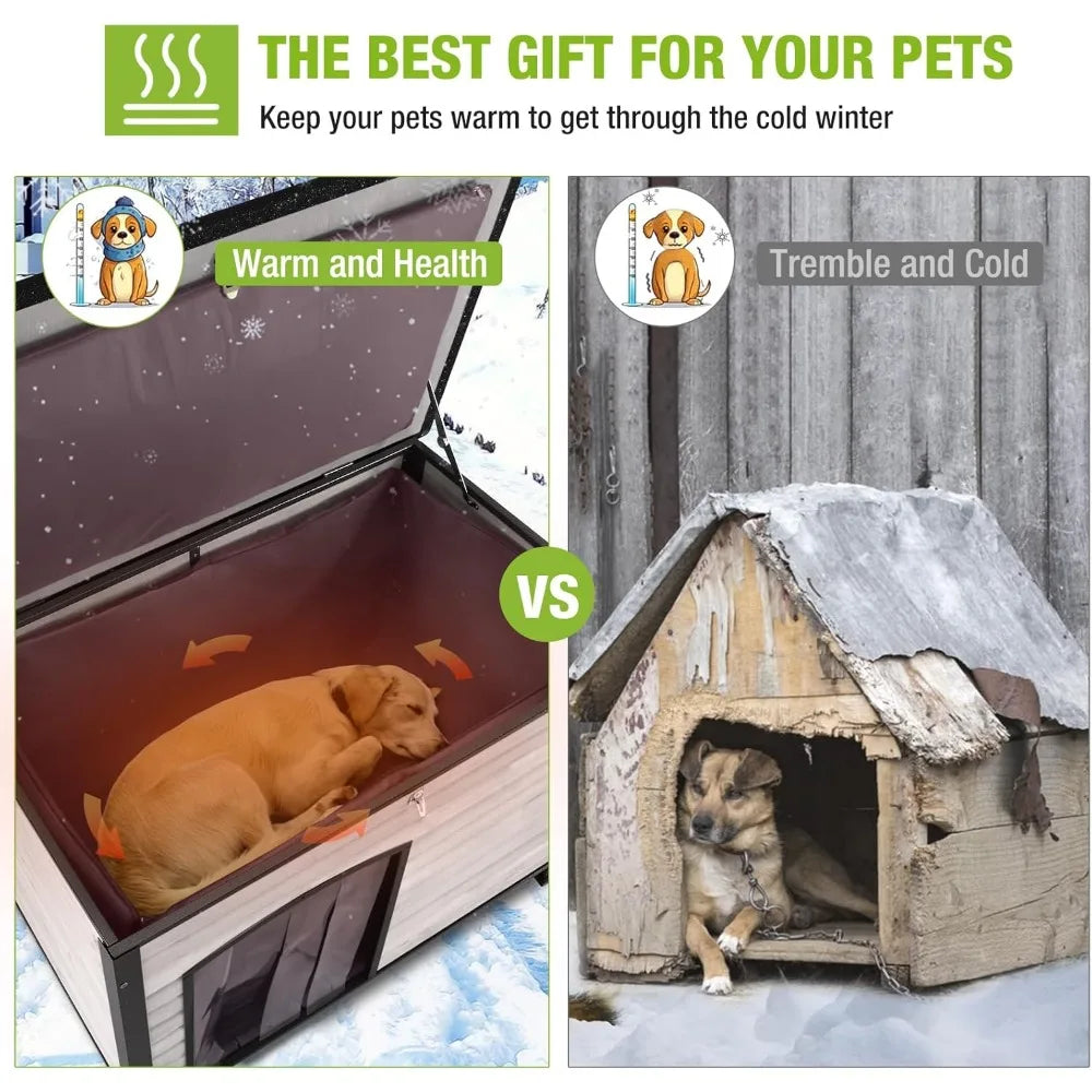 Dog House Insulated Outdoor Kennel With Liner For Winter