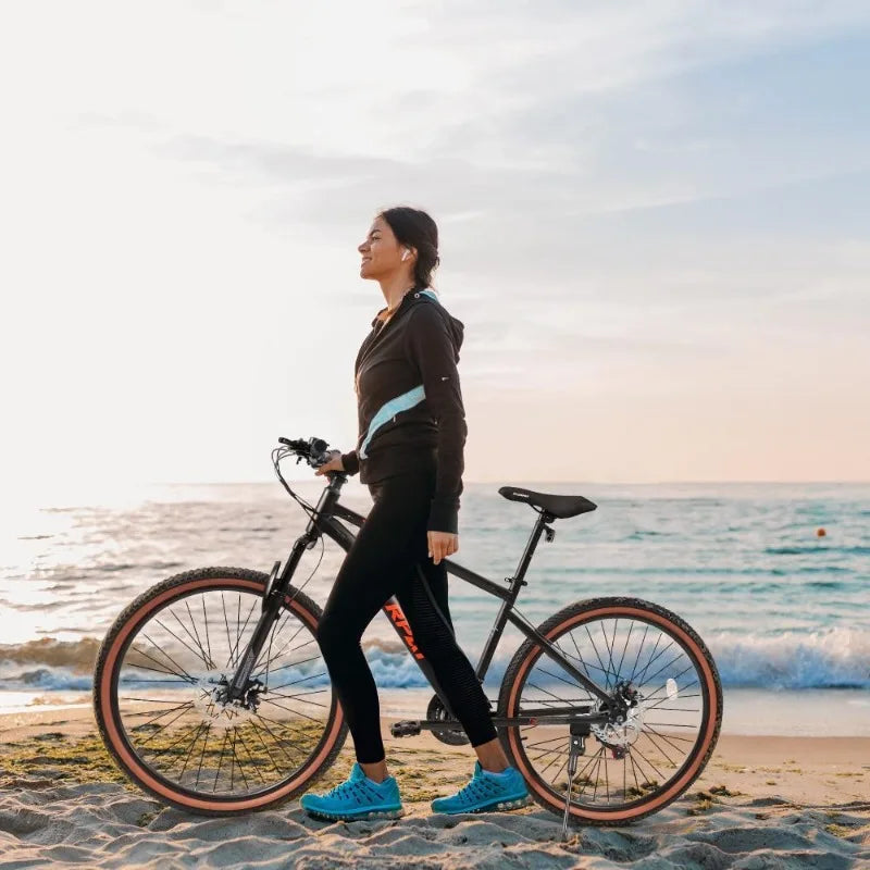 24 Inch Mountain Bike for Teenagers High Carbon Steel Frame Disc Brakes Durable Design Brown Edge Tires Ideal School Commuting