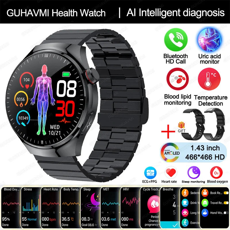 Smartwatch With Blood Oxygen ECG PPG Temperature Bluetooth