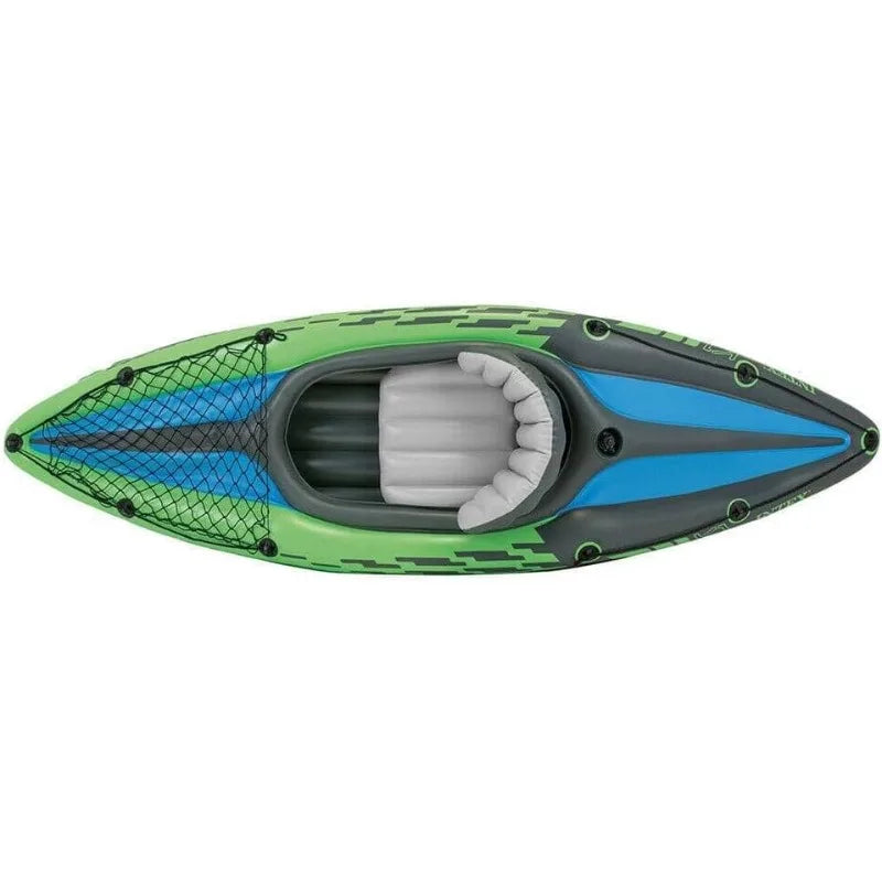 Intex Challenger K1 One Person Inflatable Kayak With Aluminum Oars And Hand Pump Green Blue