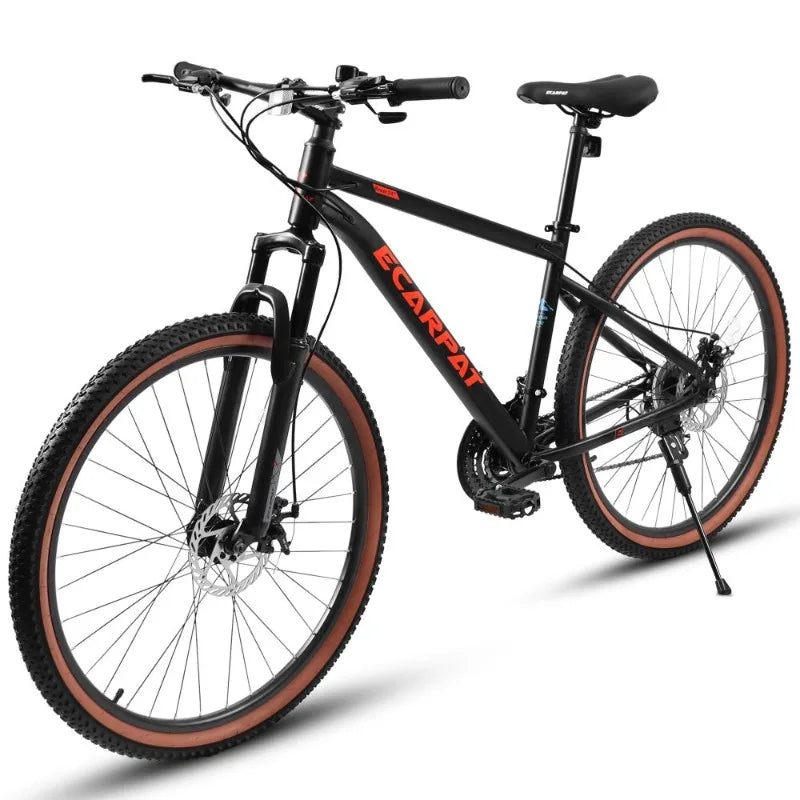 24 Inch Mountain Bike for Teenagers High Carbon Steel Frame Disc Brakes Durable Design Brown Edge Tires Ideal School Commuting