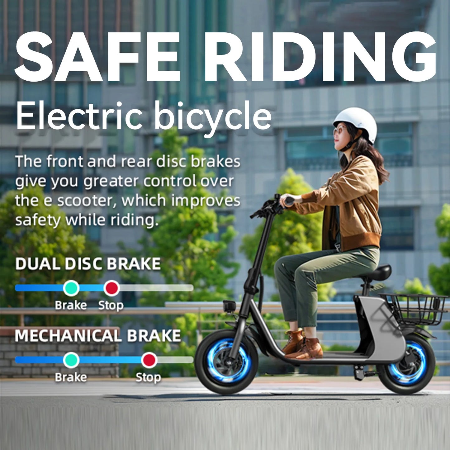 Hezzo 450W Electric Scooter With Seat And Basket For Pets