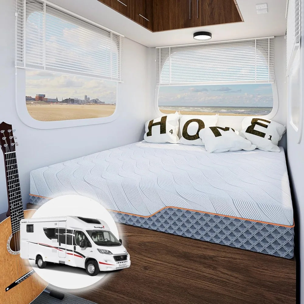 RV Mattress - 10" Memory Foam RV Mattress, Shock-Absorbing and Pressure-Relieving, for RVs, Campers & Trailers