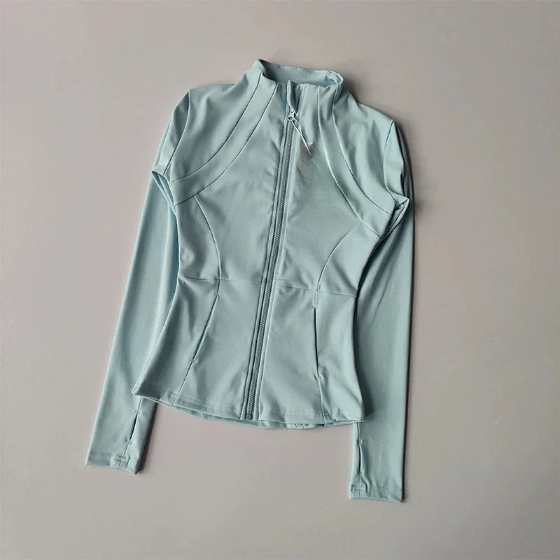 Women Sports Jacket Zip Front Fitness Yoga Shirt For Workout Running Warm Gym Long Sleeve Top Cardigan Activewear