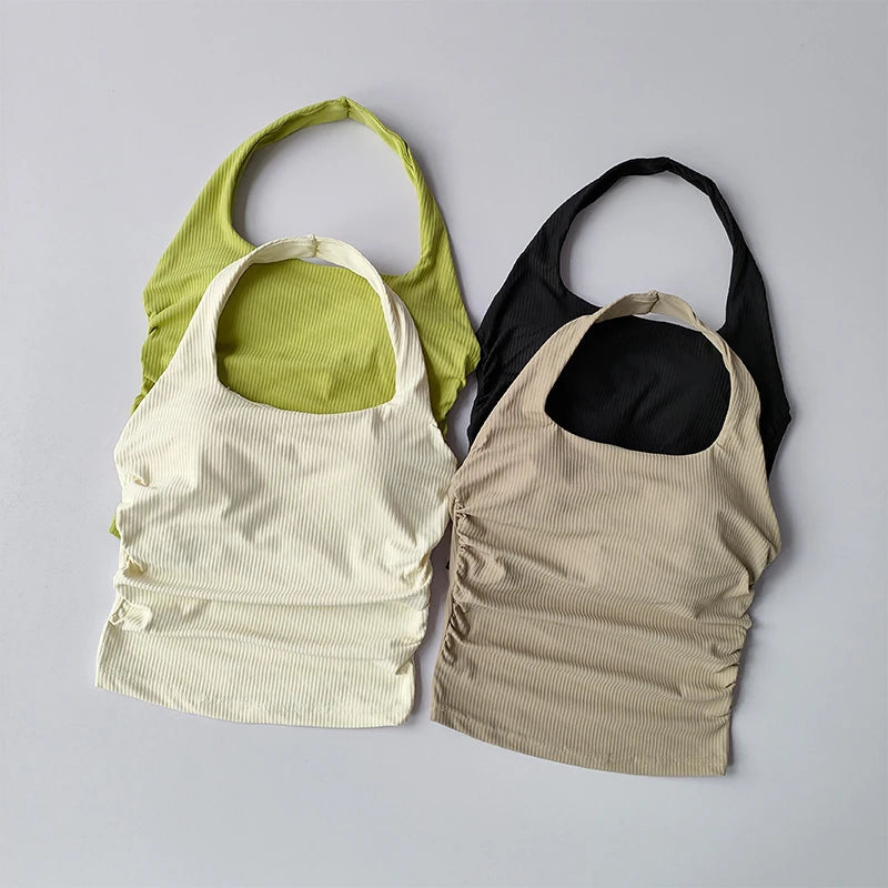 Women Hanging Neck Sports Vest Integrated Chest Pad Bra