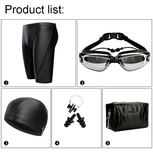 Men Waterproof Swim Shorts With Goggles Ear Plugs Cap Case