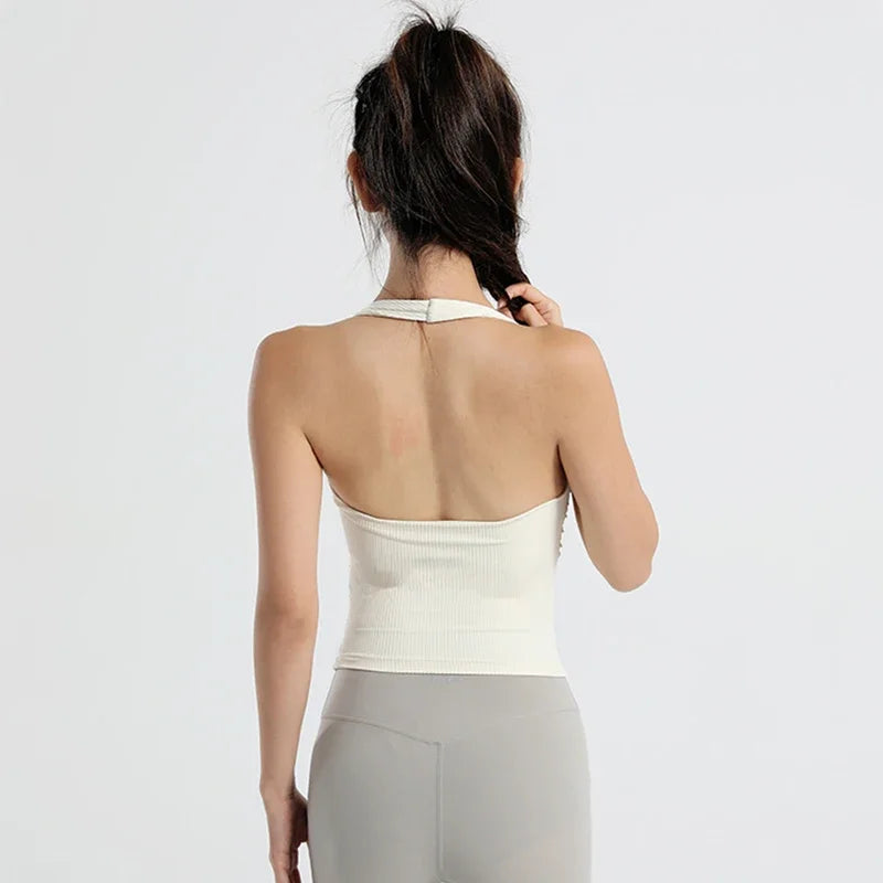 Women Hanging Neck Sports Vest Integrated Chest Pad Bra