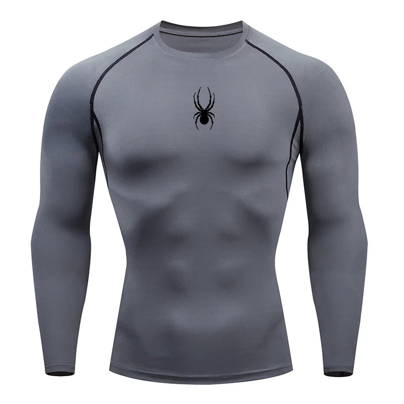 Mens Long Sleeve Spider Fitness Dry Fit T Shirt Compression