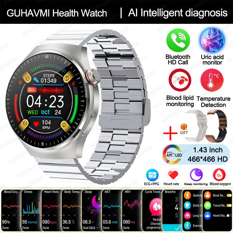 Smartwatch With Blood Oxygen ECG PPG Temperature Bluetooth