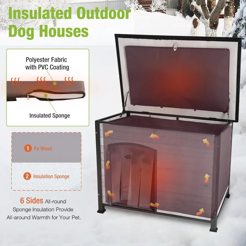 Dog House Insulated Outdoor Kennel With Liner For Winter