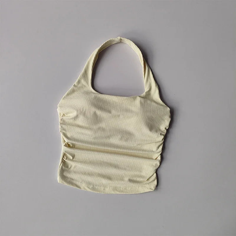 Women Hanging Neck Sports Vest Integrated Chest Pad Bra