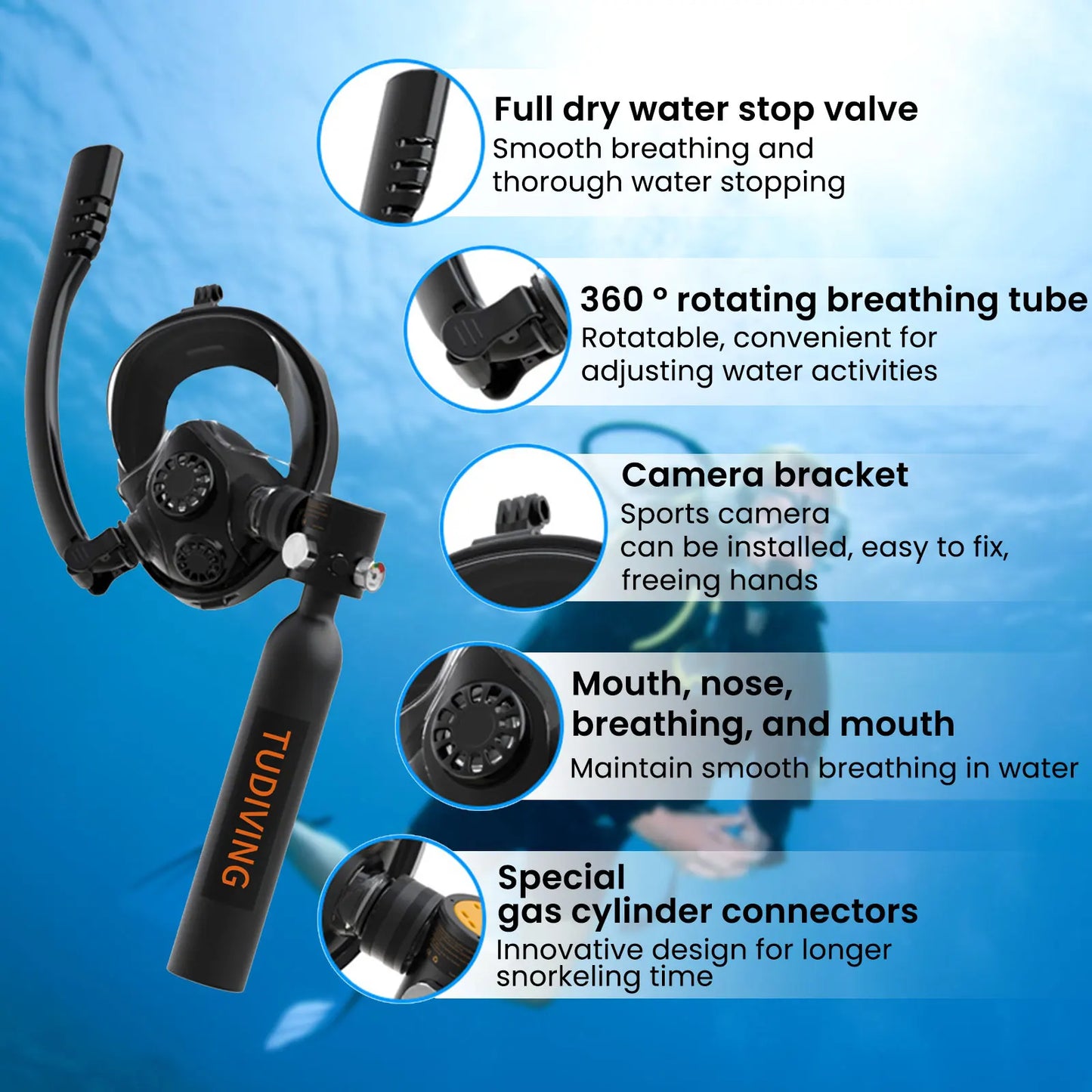 TUDIVING Mini Scuba Tank Portable with Pump for Training