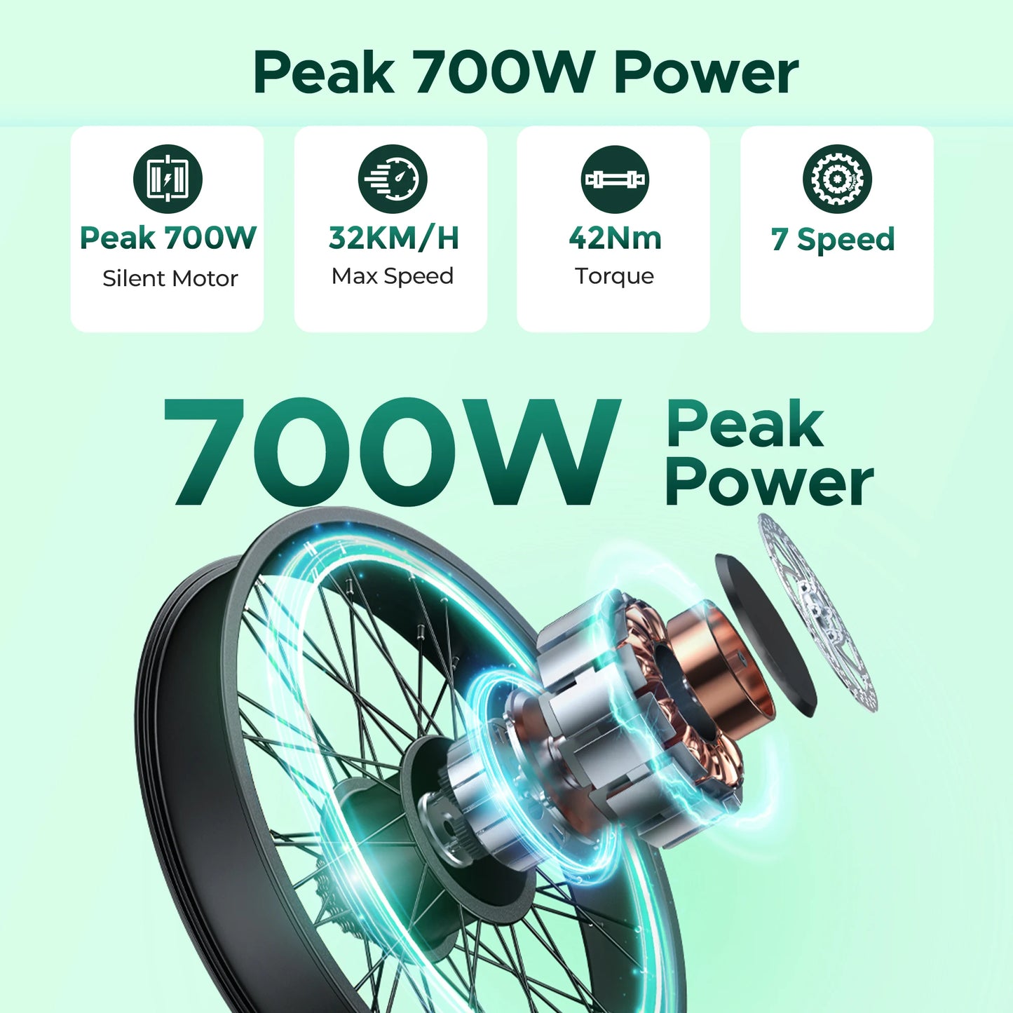 ENGWE HillMiles MileCity 1 26'' Commuter Electric Bicycle 700W Peak Motor 7 Speed Electric Bike for Weekend Travel E-bike, Green