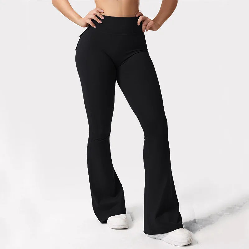 Womens Flare Pants Elastic Waist Yoga Fitness Wear