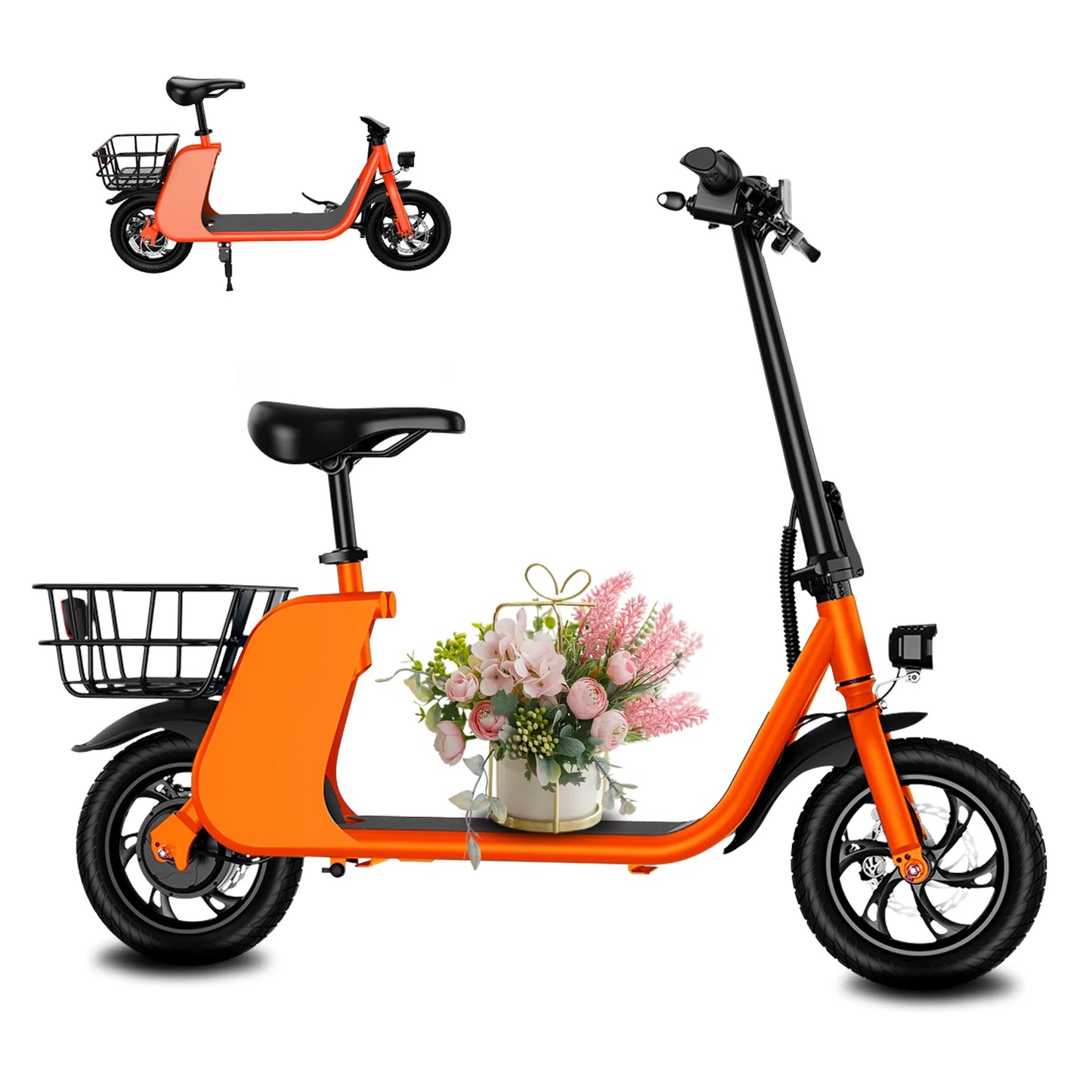 Hezzo 450W Electric Scooter With Seat And Basket For Pets