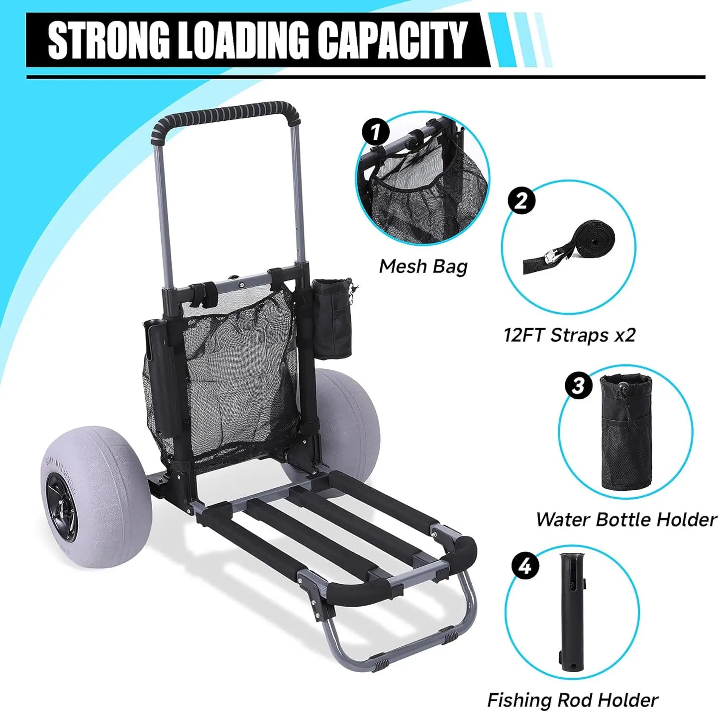 Tourfun Beach Dolly Cart Foldable Trolley With Wheels