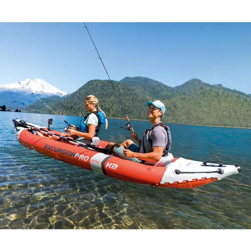 Intex 68309EP Excursion Pro K2 Inflatable Kayak Set With 86 Inch Paddles And High Output Pump SuperTough PVC 2 Person