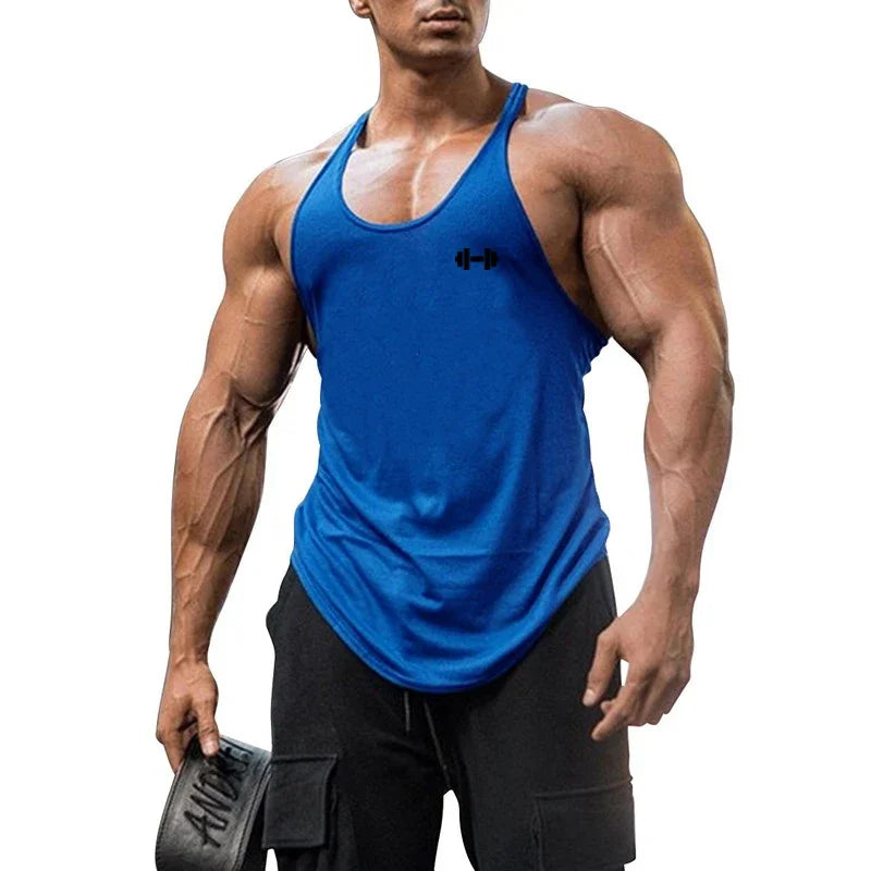 Gym Fitness Bodybuilding Muscle Tank Tops Summer Cotton Breathable Sleeveless Y-back T-shirt Mens Sport Workout Muscle Vests
