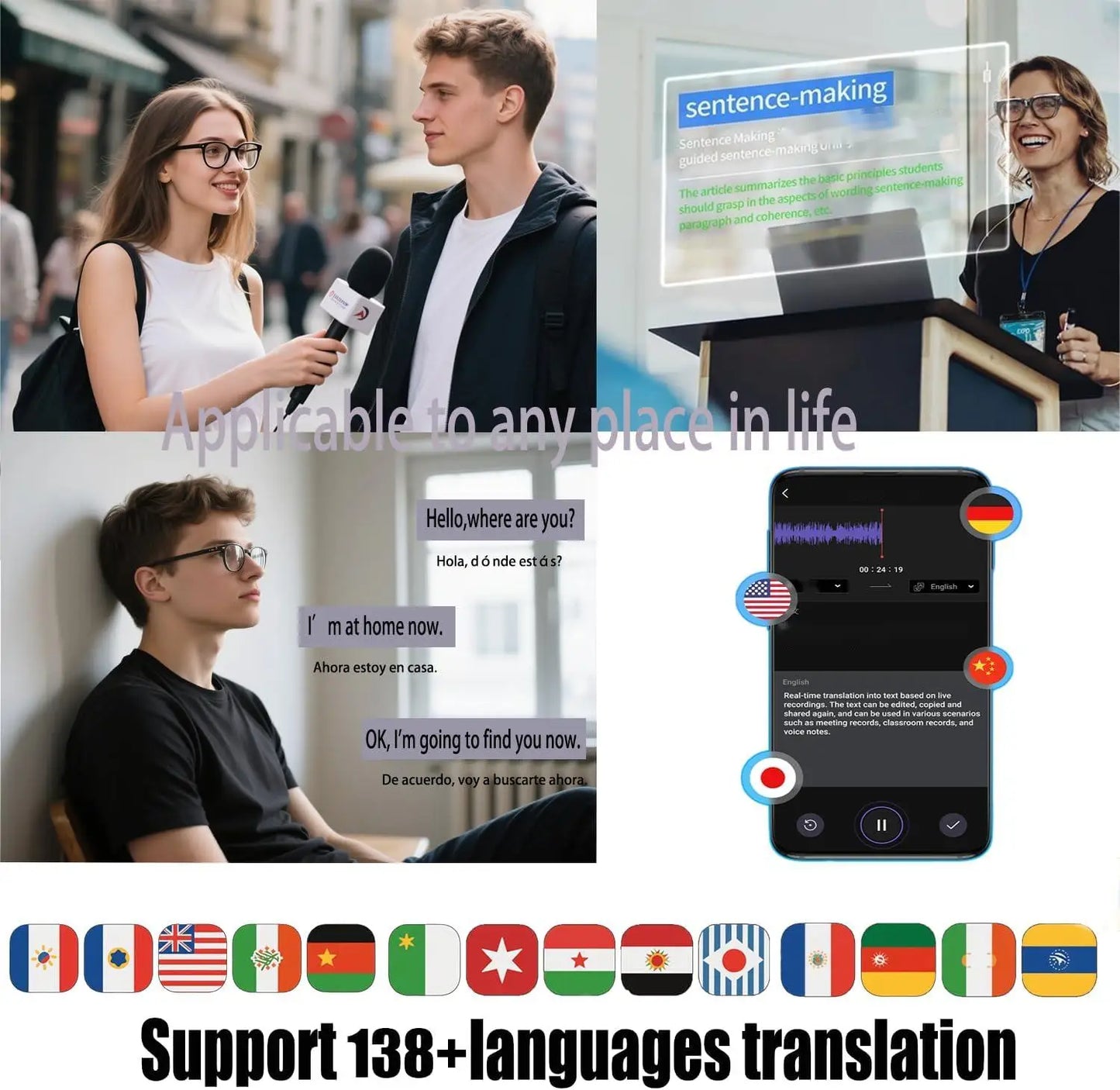 Giinova AI Translation Smart Glasses RealTime 160 Languages