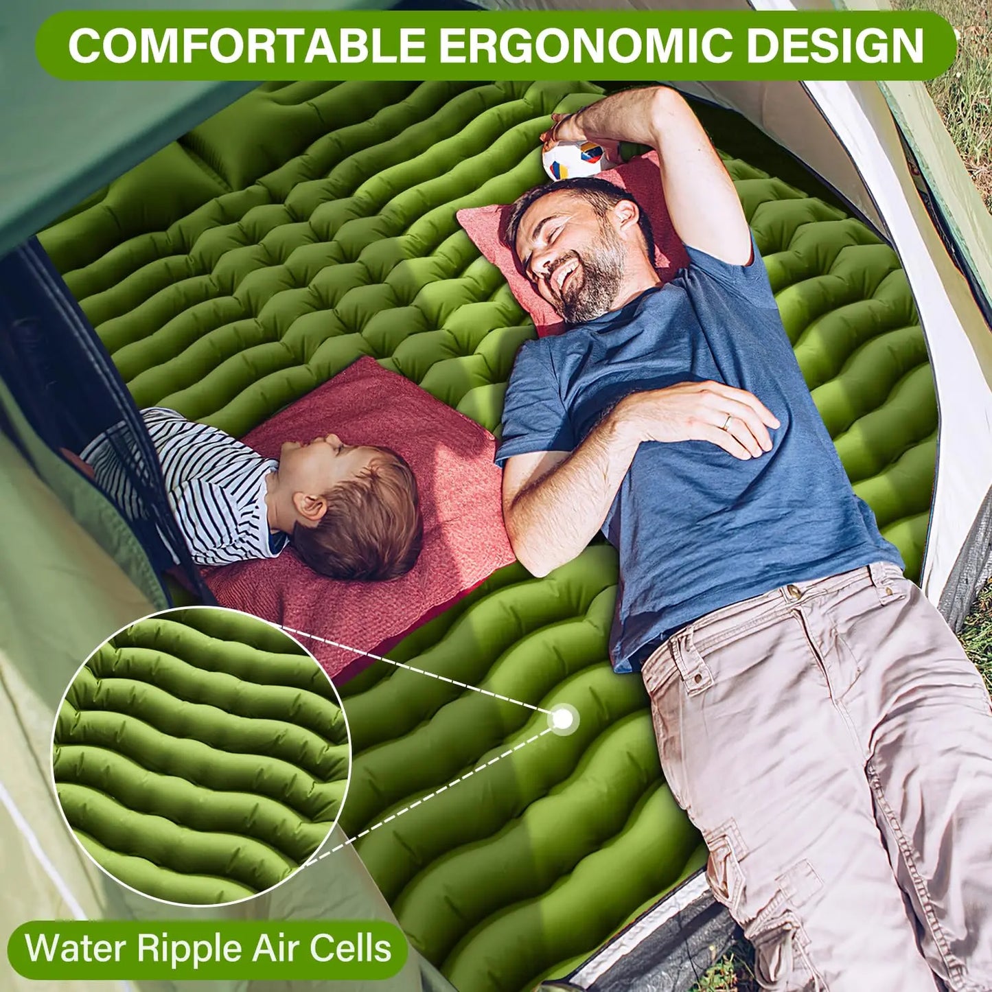 WEST TUNE Double Sleeping Pad With Built In Foot Pump