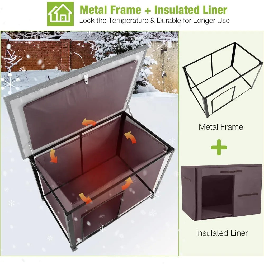 Dog House Insulated Outdoor Kennel With Liner For Winter