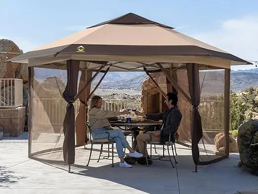 13x13 Pop up Gazebo with Mosquito Nettings, Patented Center Lock 6-Sided Portable Gazebo, 300D Silver-Coated Fabric UV Resistan