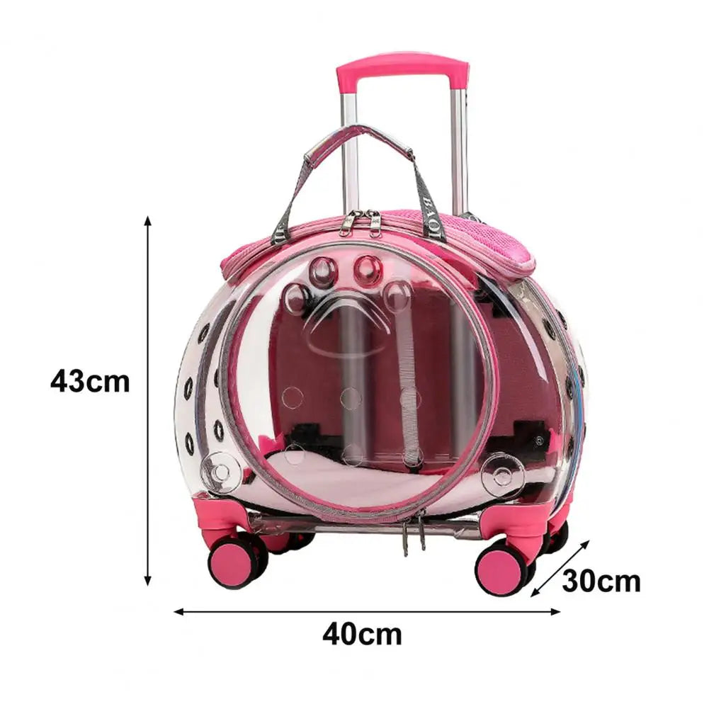 Pet Trolley Case Clear Ventilation Holes Silent Wheels Convenient Portable Cats Dogs Backpack for Travel