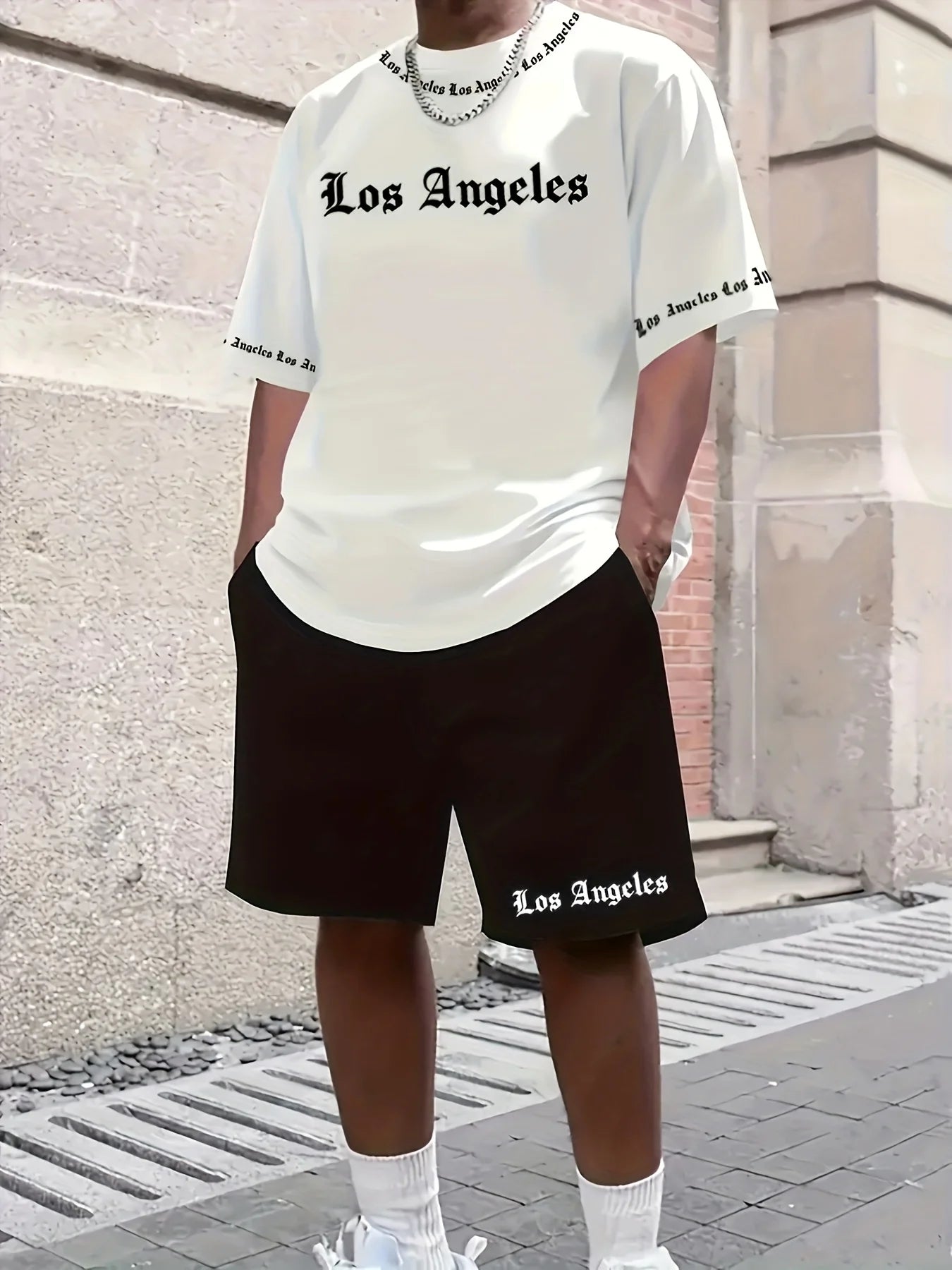 CN Anhui Summer Mens Los Angeles Printed Short Set Casual